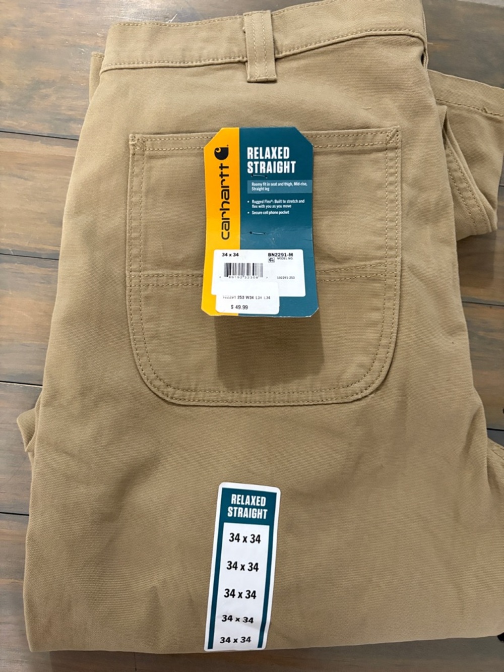 NWT men’s Carhartt Relaxed Straight leg rugged Flex Dungaree khaki Men’s 34x34